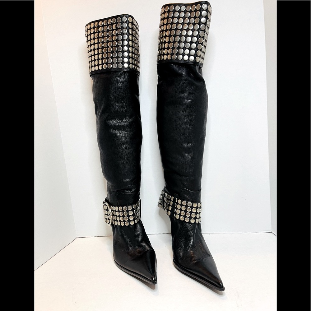 Gianmarco Lorenzi black leather boots, silver stud accents. Excellent condition!